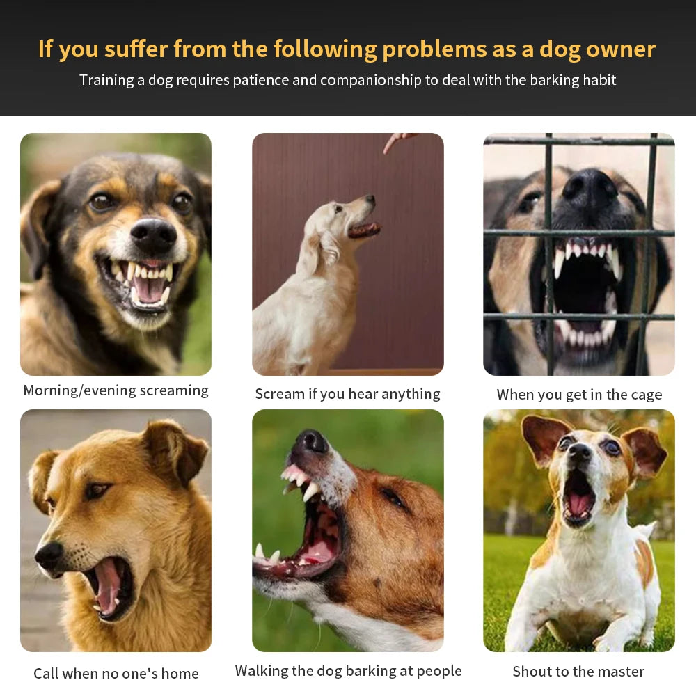 Automatic Bark Stop Device Electric Pet Dog Training Collar Adjustable Ultrasonic Barking Stop Fence Shock Vibration Dog Trainer