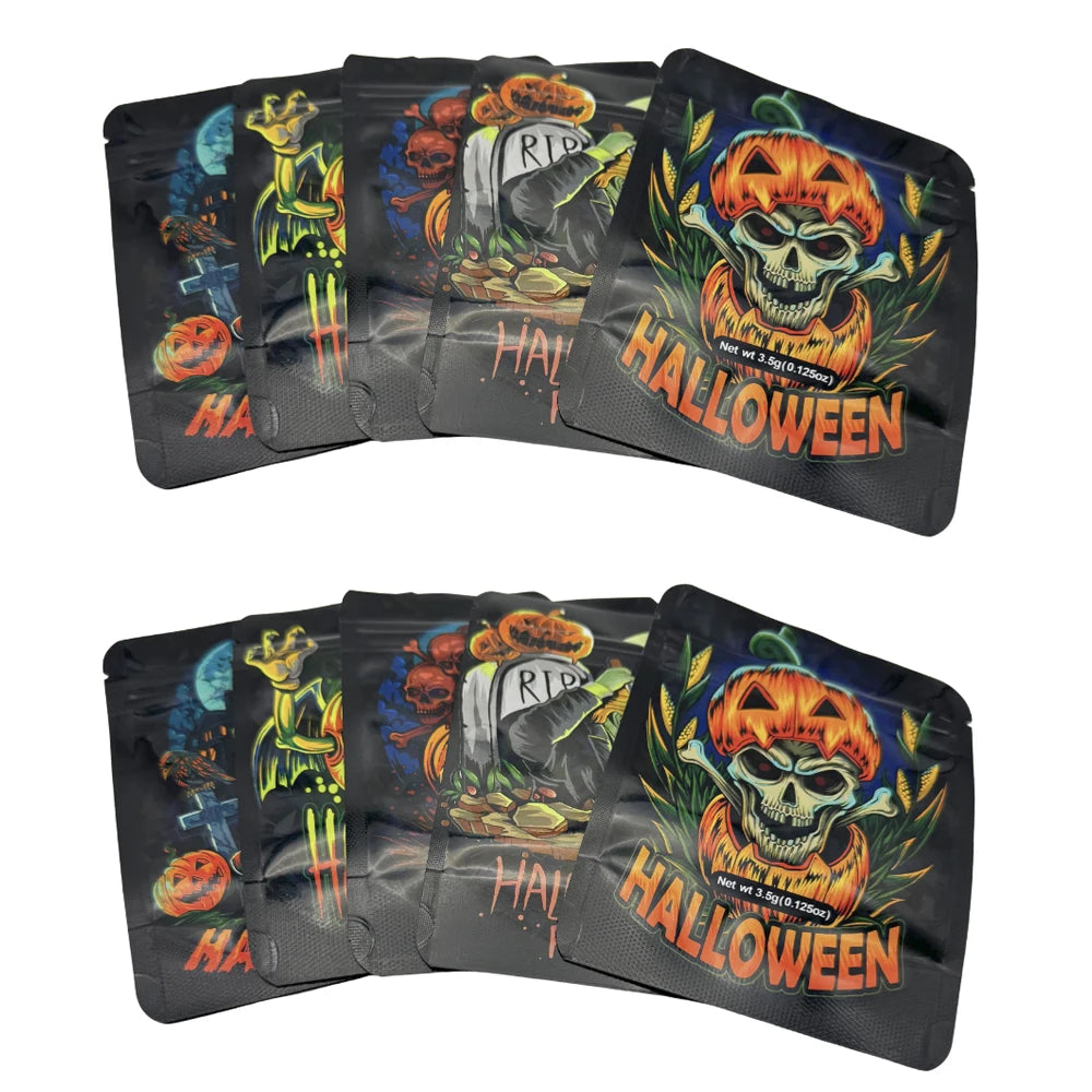50Pcs Smell Proof Bags Mylar Holographic Resealable Bags Foil Pouch Ziplock Bags for Halloween Favor Storage Jewelry Packaging