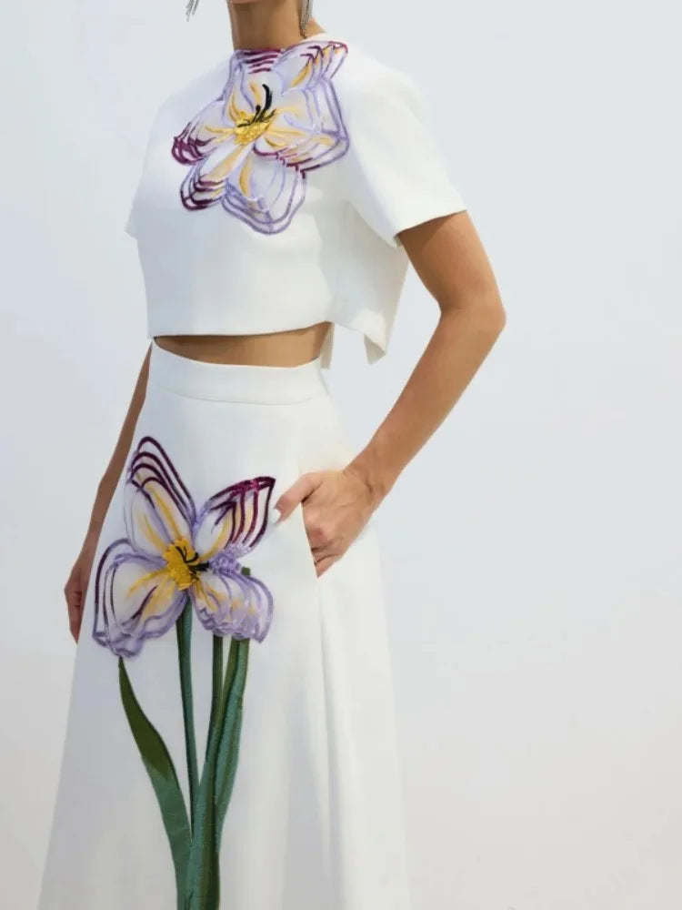 2026 Spring Fashion Women's Floral Printed Dress Sets Short Sleeves Cropped T-shirt & High Waist Pleated Skirt Casual Skirt Set