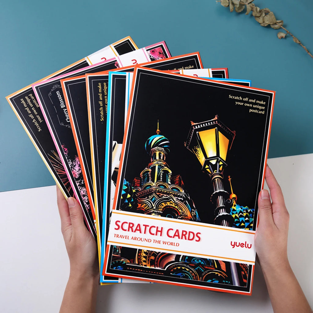 A4 Scratch Paper Art Crafts World Landscape Scraping Paintings Adult Decompression Toys Kids Creative DIY Handmade Gifts