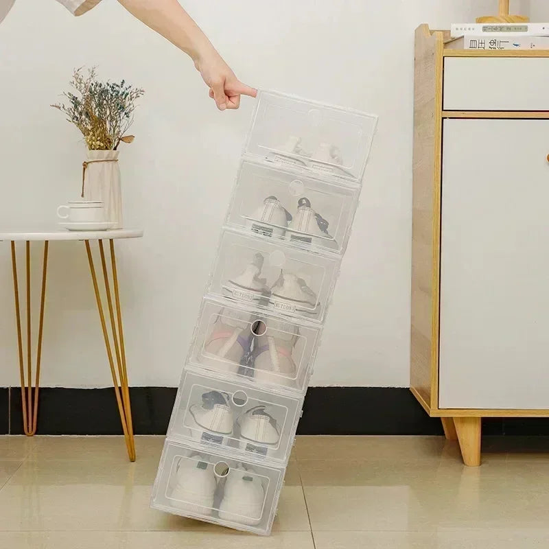 6pcs/set Thickened Drawer Case Plastic Shoe Boxes Transparent Plastic Shoes Case Stackable Box Shoe Organizer Shoe box