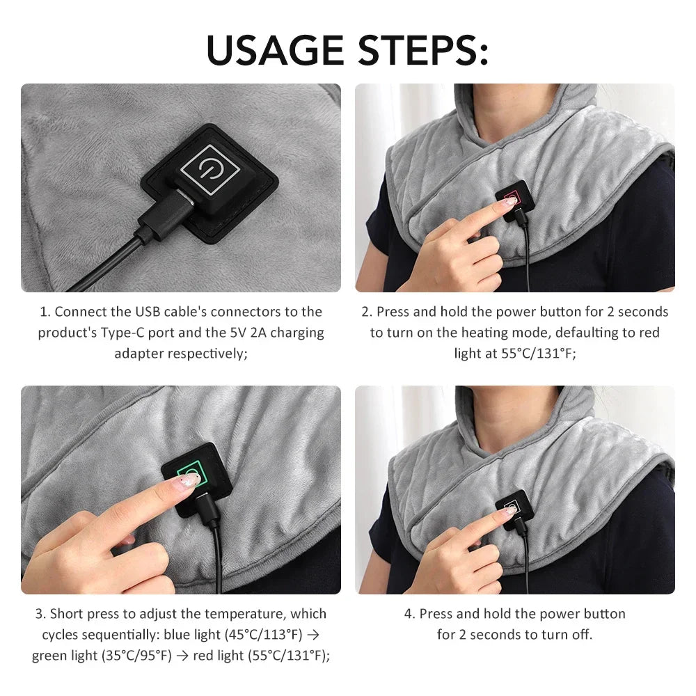 Electric Heating Shoulder Neck Pad USB Heated Back Wrap 3 Heat Level Soft Hot Compress Back Shawl Neck Shoulder Fast Heated Pad