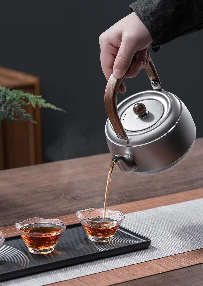 0.8/1/1.5L Pure Titanium Kettle With Anti-scalding Handle,Antibacterial And Anti-mold Cookware,Home/Outdoor Lightweight Teapot