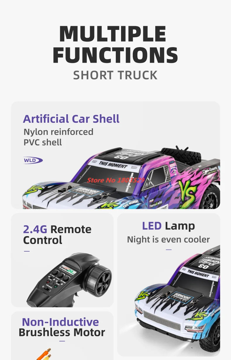 70KM/H Brushless RC Short Car 1/16 Brushless 4WD RC Short Course TruckIndependent SuspensionFull Ball Bearings Metal Driveshaft