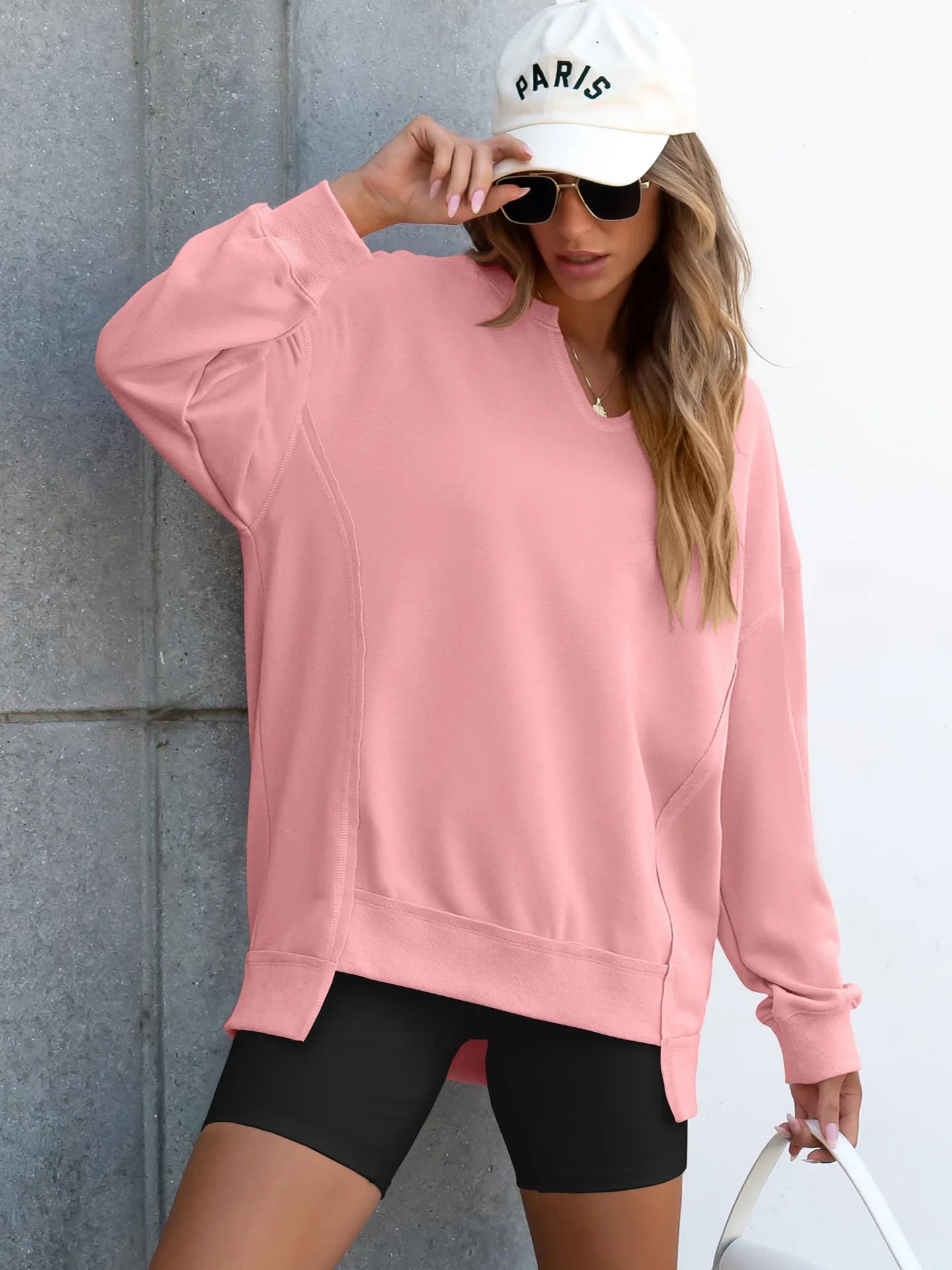 2026 Spring Sweatshirts Women Sweatshirt Tops V Neck Full Sleeve Y2k Streetwear Work Casual Loose Elegant Striped Top Autumn