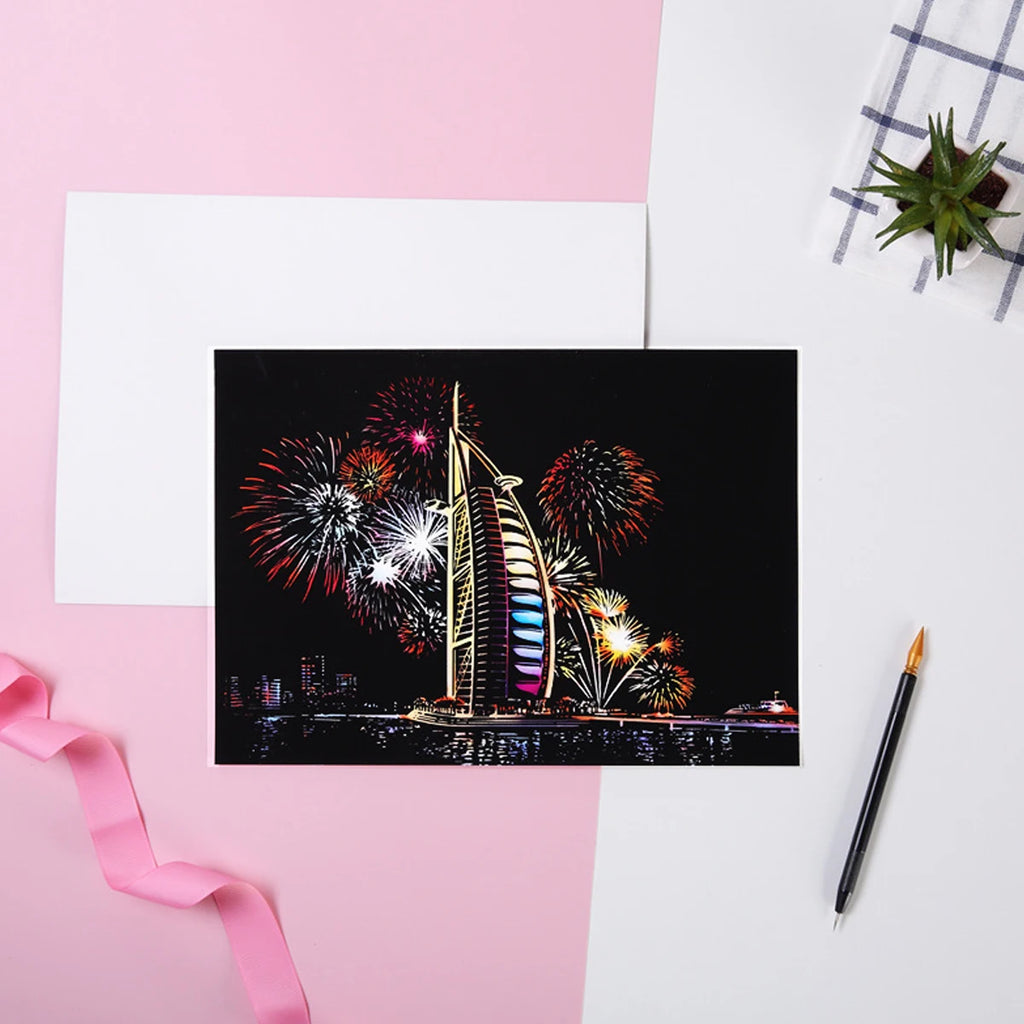 A4 Scratch Paper Art Crafts World Landscape Scraping Paintings Adult Decompression Toys Kids Creative DIY Handmade Gifts