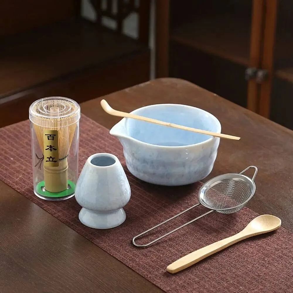 6PCS Matcha Tea Set - Matcha Ceramic Bowl, Food-Grade Whisk, Handmade Bamboo Tea Whisk, Tea Scoop, Tea Ceremony Diy Tools