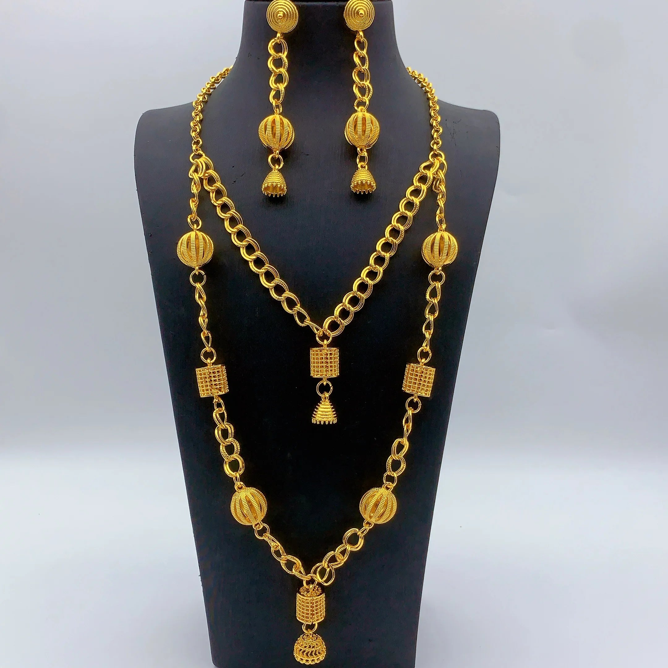 Brazilian 24k Gold Plated Jewelry Set For Women Wedding Long Necklace Earrings Jewellery Dubai Nigerian African Bridal Sets