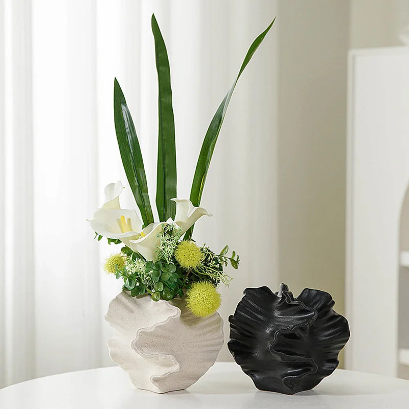 Ceramic Coral Vase Nordic Art Dry Flower Vase Pot Beige Matte Container for Flower Pampas Grass Living Room Tabletop Decoration