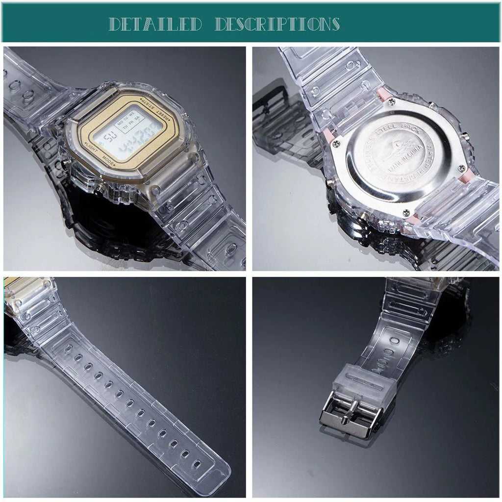 1/5pc Fashion Men Women Watches Transparent Digital Sport Lover'S Gift Children Kid'S Wristwatch Female Clock  Specification