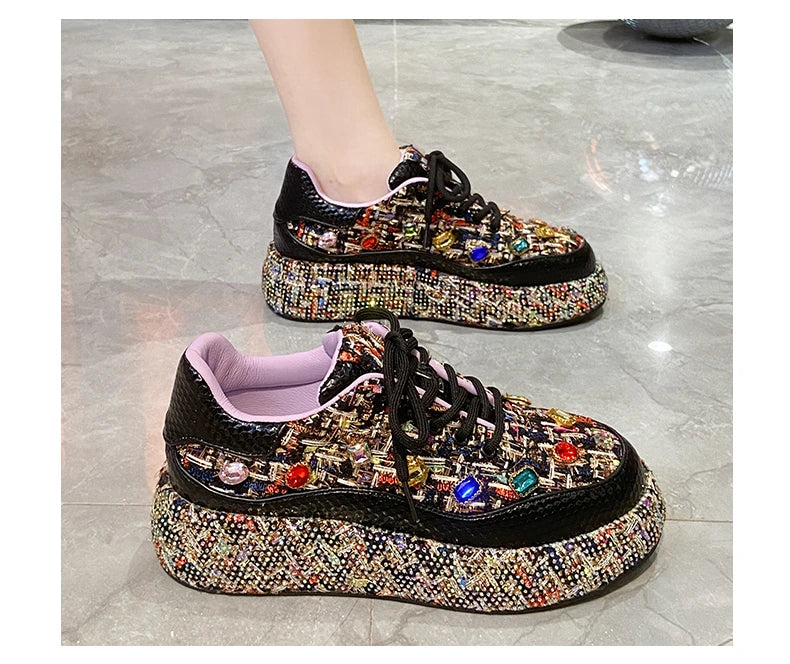 Designer Sneakers for Women 2025 New Spring Shiny Rhinestones Women's Vulcanize Shoes Fashion Autmn Platform Casual Shoes Female