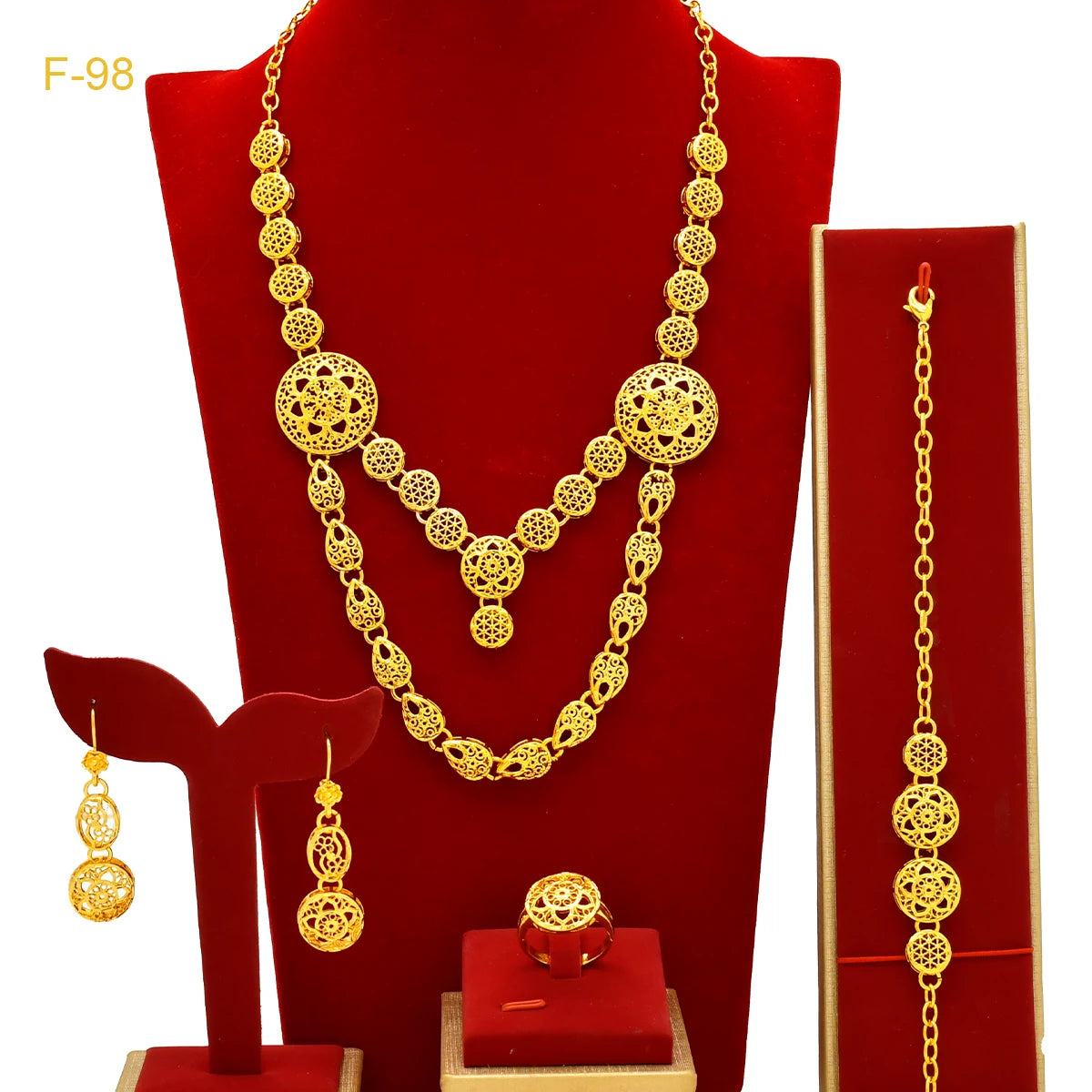 Arabic Dubai Jewelry Set for Women Earrings Ethiopian African Long Chain 24K Gold Color Necklace Wedding Bridal Party Gift