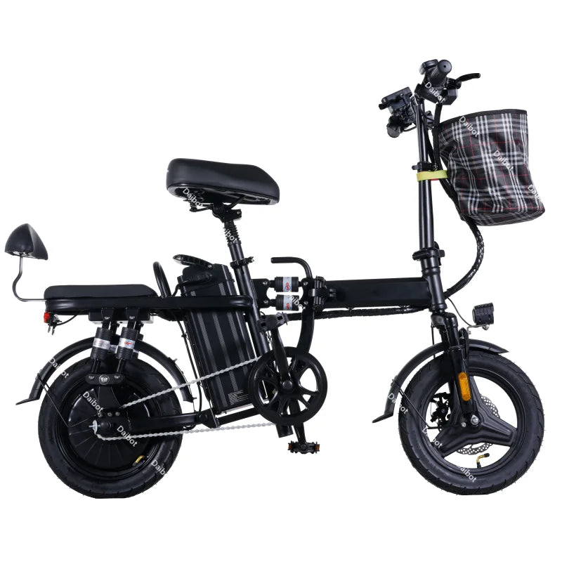 Canada Stock 14 Inch Folding Electric Bicycle For Woman With 2 Seats 500W 48V Pink Lightweight Electric Bike For Adults With USB