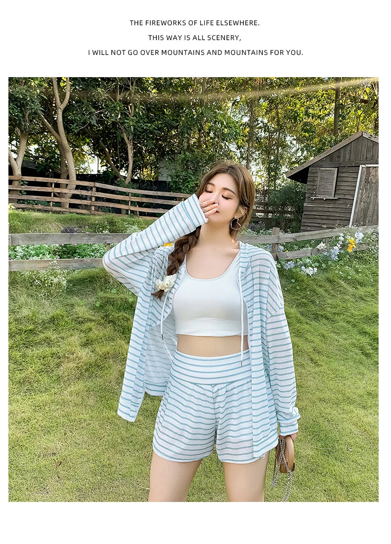 Bikini Set Plus Size Women Swimwear Swimming Suits 3 Pieces Cover Ups Beach Ladies Bottom Tops Long Sleeve Sunscreen Shirt