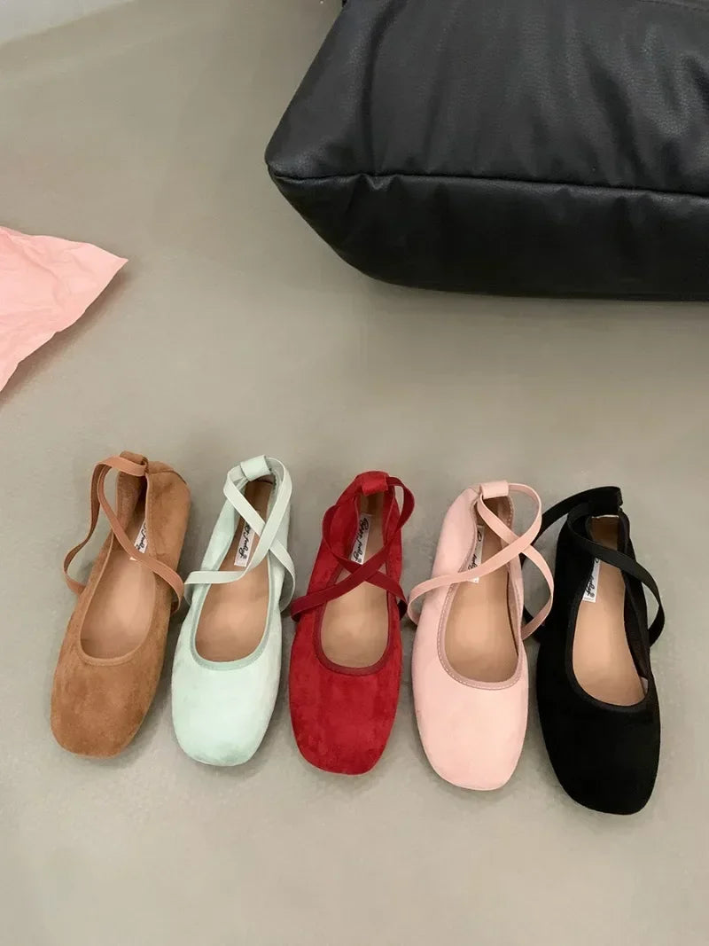 Designer Ankle Lace Up Women Ballet Flats Fashion Shallow Soft Sole Footwear Ladies Casual Outdoor Ballerina Shoes