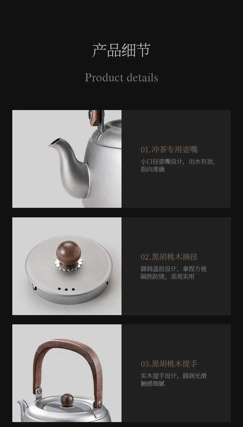 0.8/1/1.5L Pure Titanium Kettle With Anti-scalding Handle,Antibacterial And Anti-mold Cookware,Home/Outdoor Lightweight Teapot