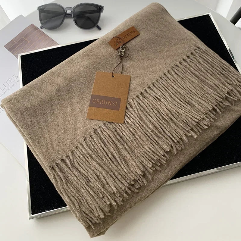 2024 Winter Cashmere Scarf Women Thick Warm Pashmina Shawls Wraps Solid Color Tassel Lady Blanket Echarpe Bufanda Hijab