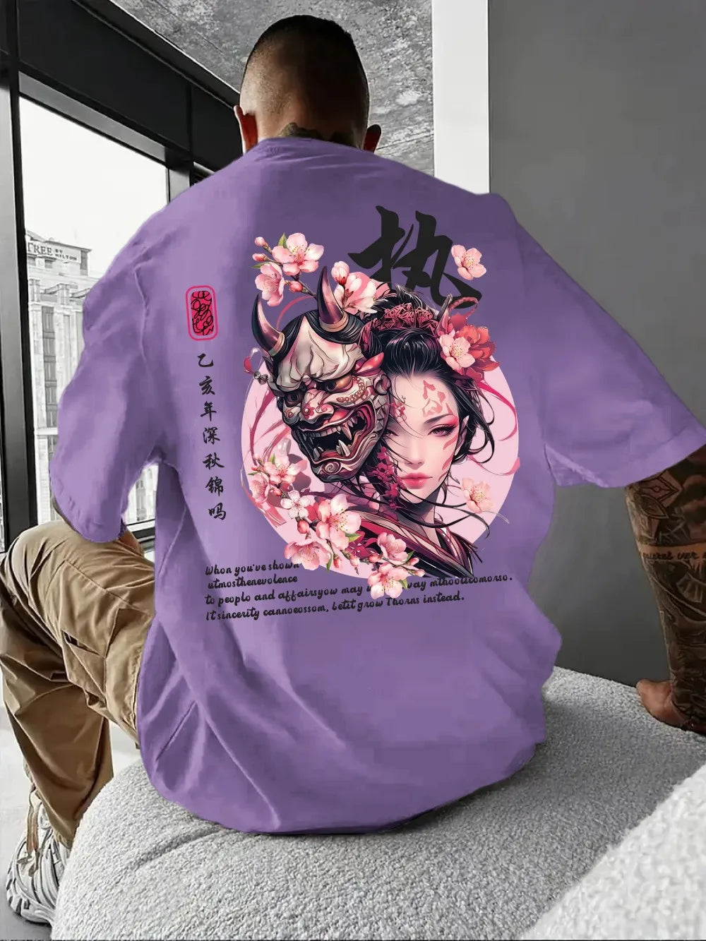 American men's summer ghost mask dancer letter print comfortable and breathable round neck T-shirt outdoor street top