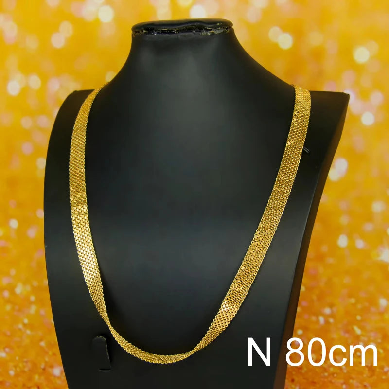 Ethiopia 24k Gold Plated Bridal Jewelry Set Width 10mm Traditional Moroccan Wedding Necklace Bracelet Arabian Women Party Gifts
