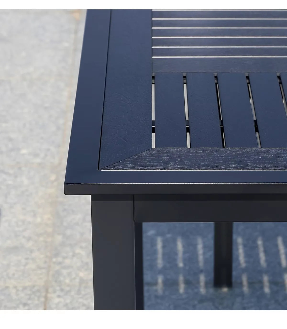 150cm Outdoor Table Large Metal Frame Rectangular Patio Table Family Outdoor Dining Table Wood-plastic Waterproof Tabletop