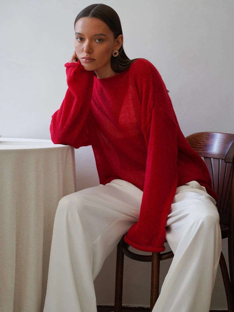 2025New Spring and Autumn Hollow Out Sweater for Women European and American StyleinsSoft and Loose Knitted Long Sleeve Cover-Up