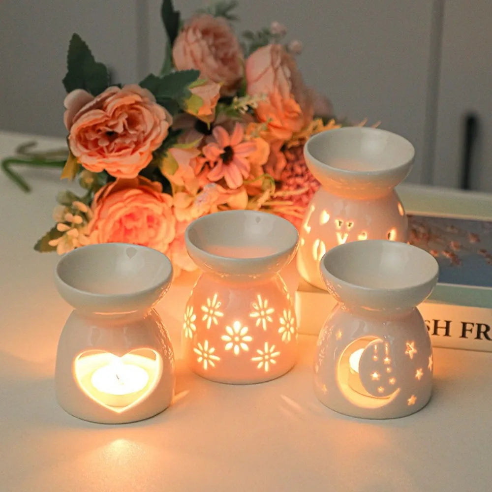 Ceramic Handicrafts Candle Holders Hollow Patterns Essential Oil Burners Candle Lamps Incense Lamps Home Living Room Decoration