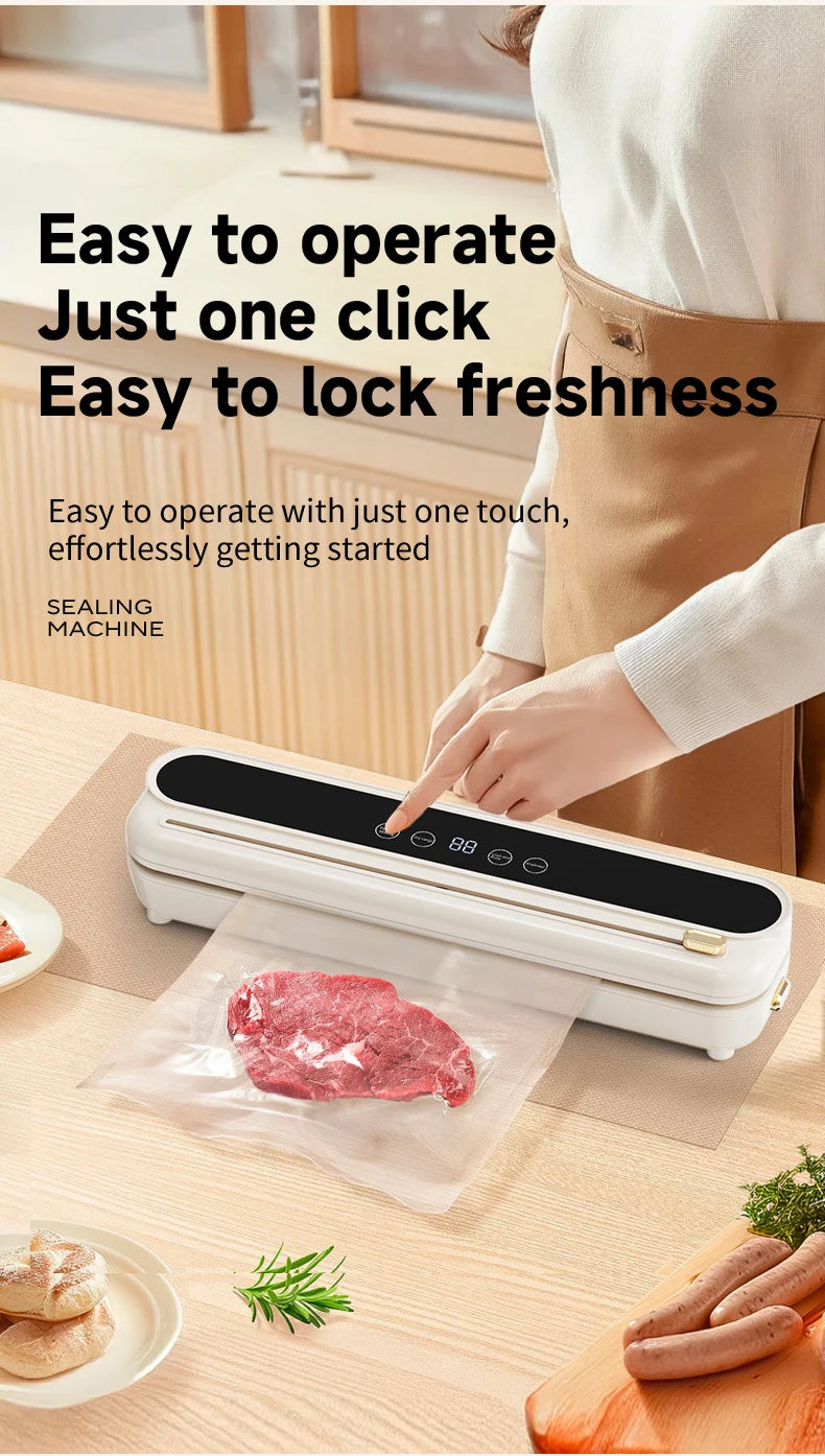Electric Vacuum Sealer Built-in Cutter Kitchen Food Storage Seal Touch Button Dry/Wet Food Sealing Packaging Vacuum Machine