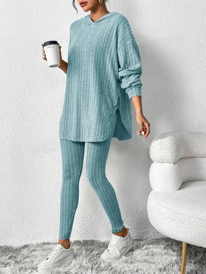 2025 Autumn and Winter European and American Women's Clothing Loose Hooded Long Sleeve Casual Trousers Thread Set