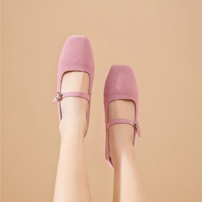 AIYUQI Mary Jane Women's Shoes 2026 New Suede Leather Non-slip Women Ballet Flat Shoes Square Toe Comfortable Female Shoes