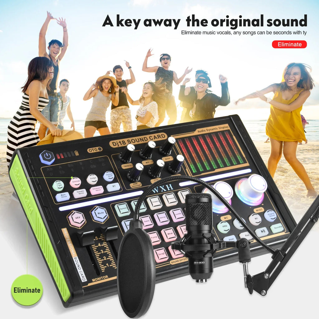 DJ18 Sound Card Studio Record Professional Mixer Singing Noise Reduction Microphone Voice BM800 Live Broadcast Mick Tok Music