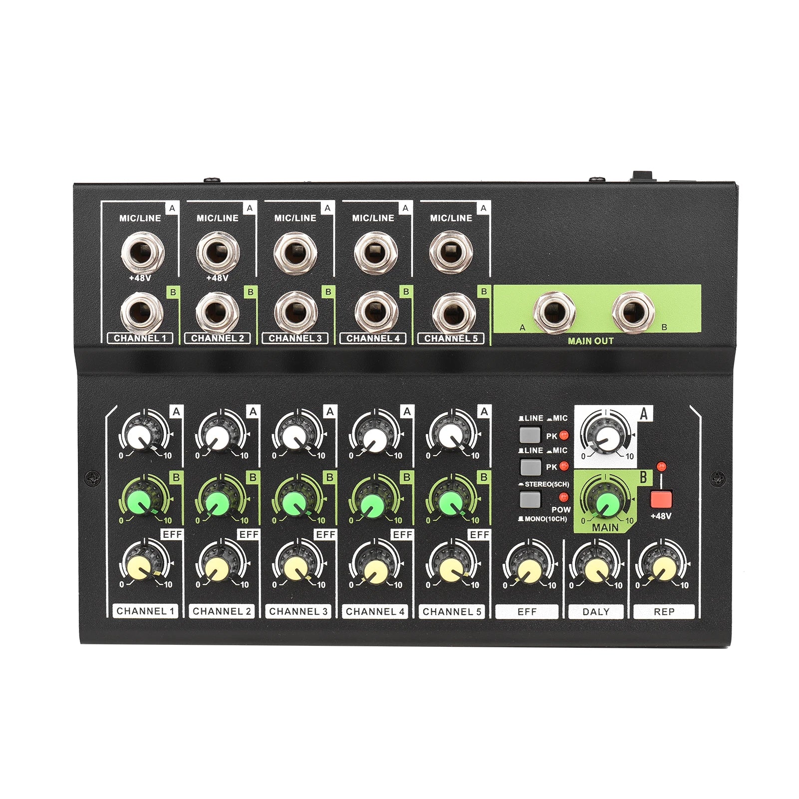 10-Channel Mixing Console Digital Audio Mixer Stereo Mic/Line Mixer Reverb & 48V Phantom Power for Recording DJ Live Karaoke
