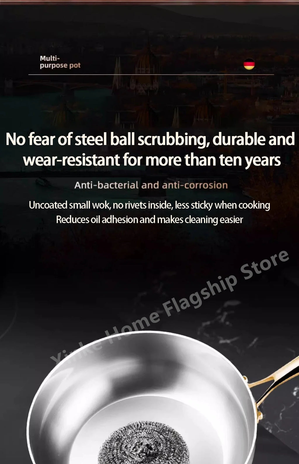 316 Stainless Steel Frying Pan Deepened Uncoated Wok NonStick Skillets Gas Stove Induction Cooker Universal Kitchen Cookware Pan