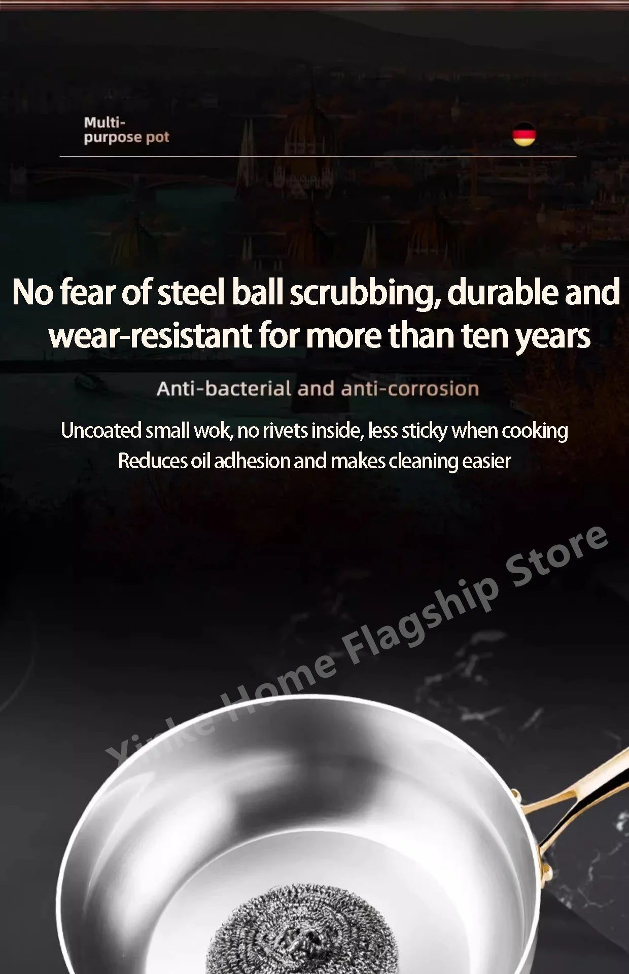 316 Stainless Steel Frying Pan Deepened Uncoated Wok NonStick Skillets Gas Stove Induction Cooker Universal Kitchen Cookware Pan