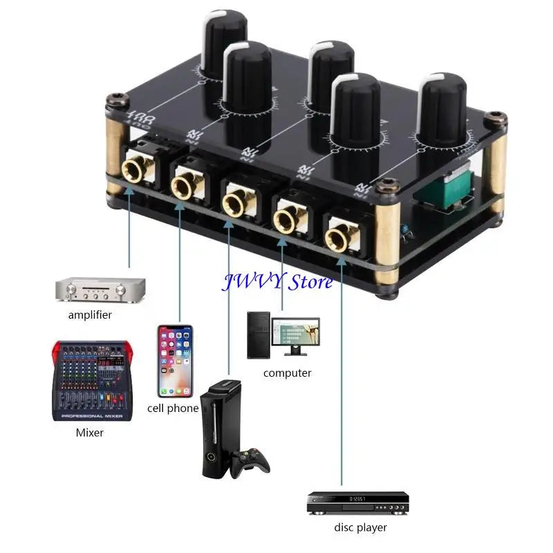 573A 4 Channel Line Mixer Portable Passive Analog Sound Mixing Console Highest Sound Quality Stereo Mixer