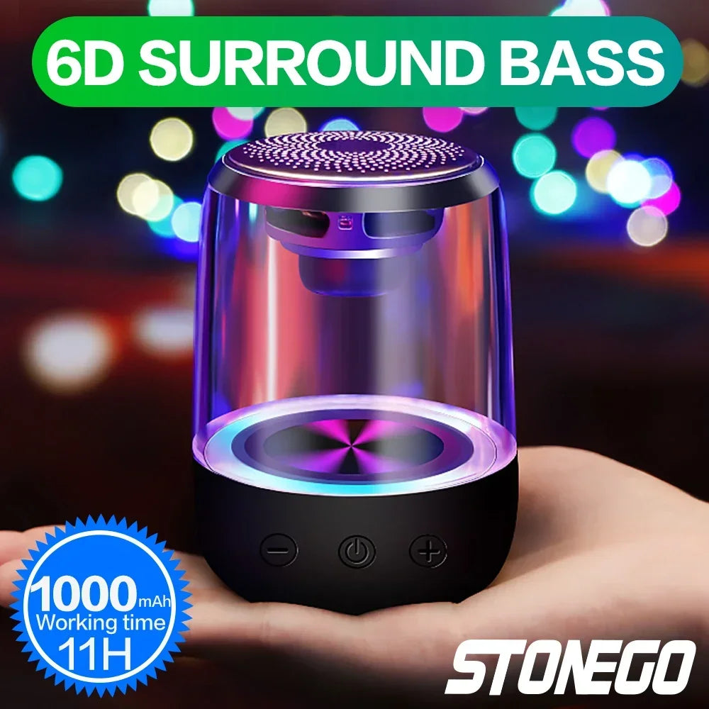 Colorful Portable Bluetooth Speaker Wireless Stereo TWS Transparent Crystal LED Music Player with TF Card