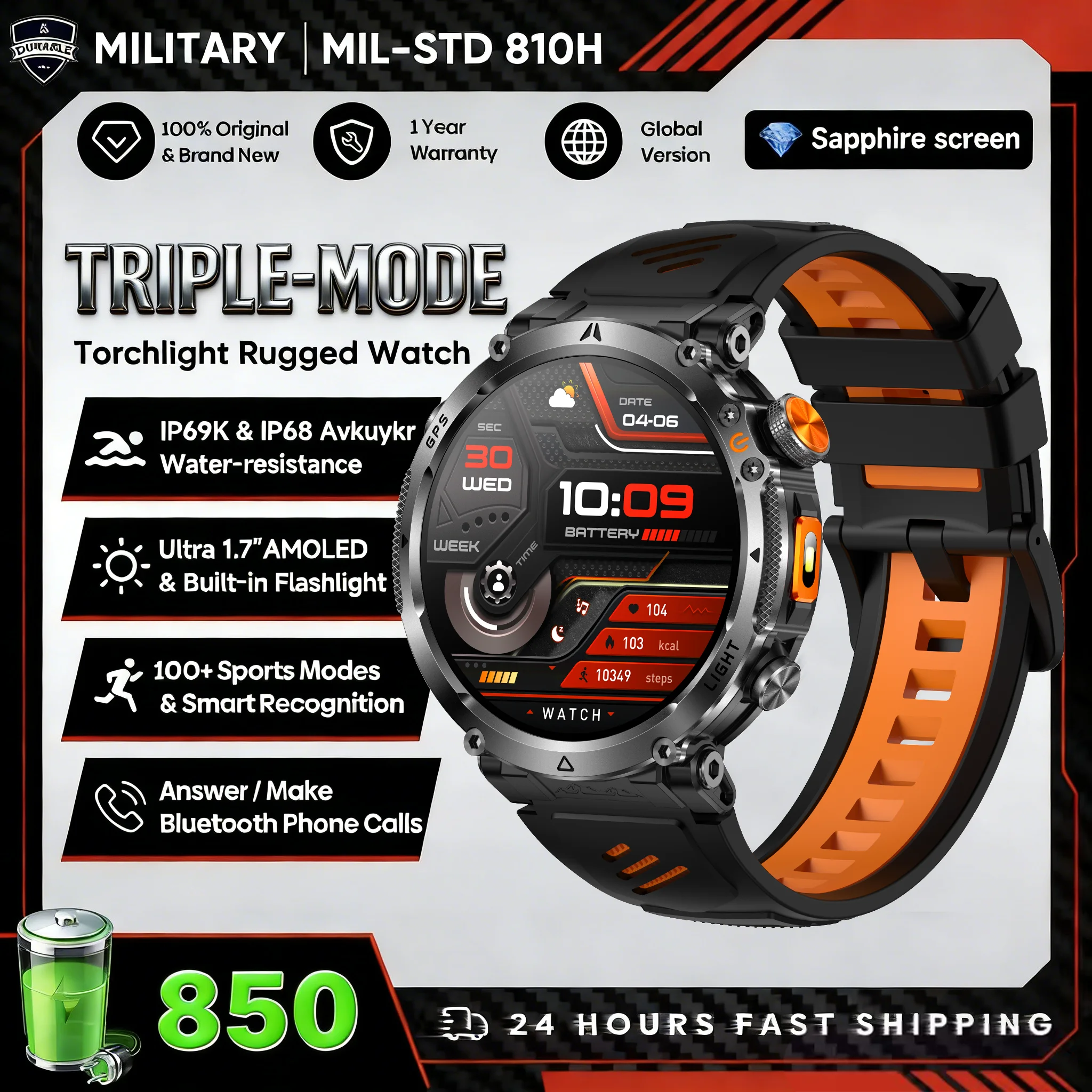 2026 New GPS Ultra Outdoor Sports Smart Watch 1.7" AOD Compass 5ATM Waterproof 170+ Sports Man Durable Military Call Smartwatch