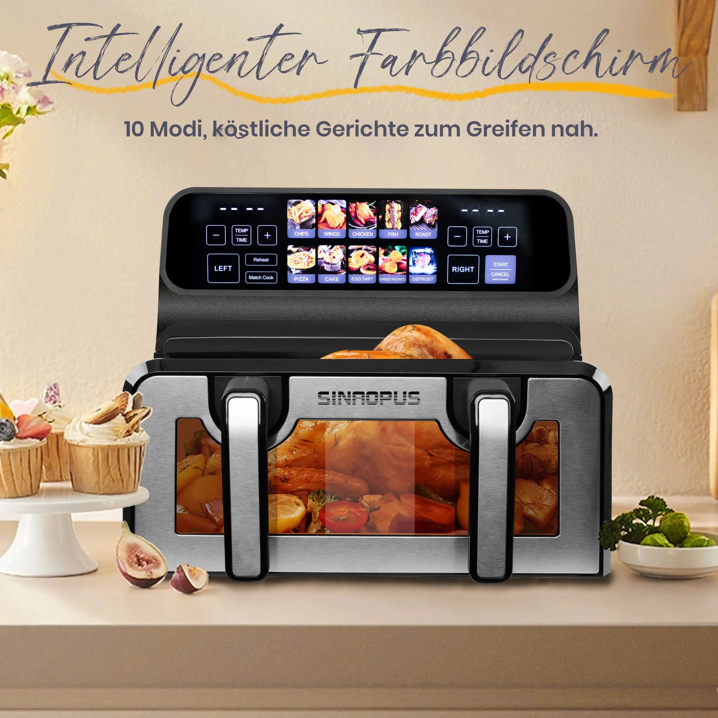 2200W Hot Air Fryer Dual Basket 9L Multi-Function Air Fryers with LED Touch Screen Timable Auto Programmes,Family Oven Size