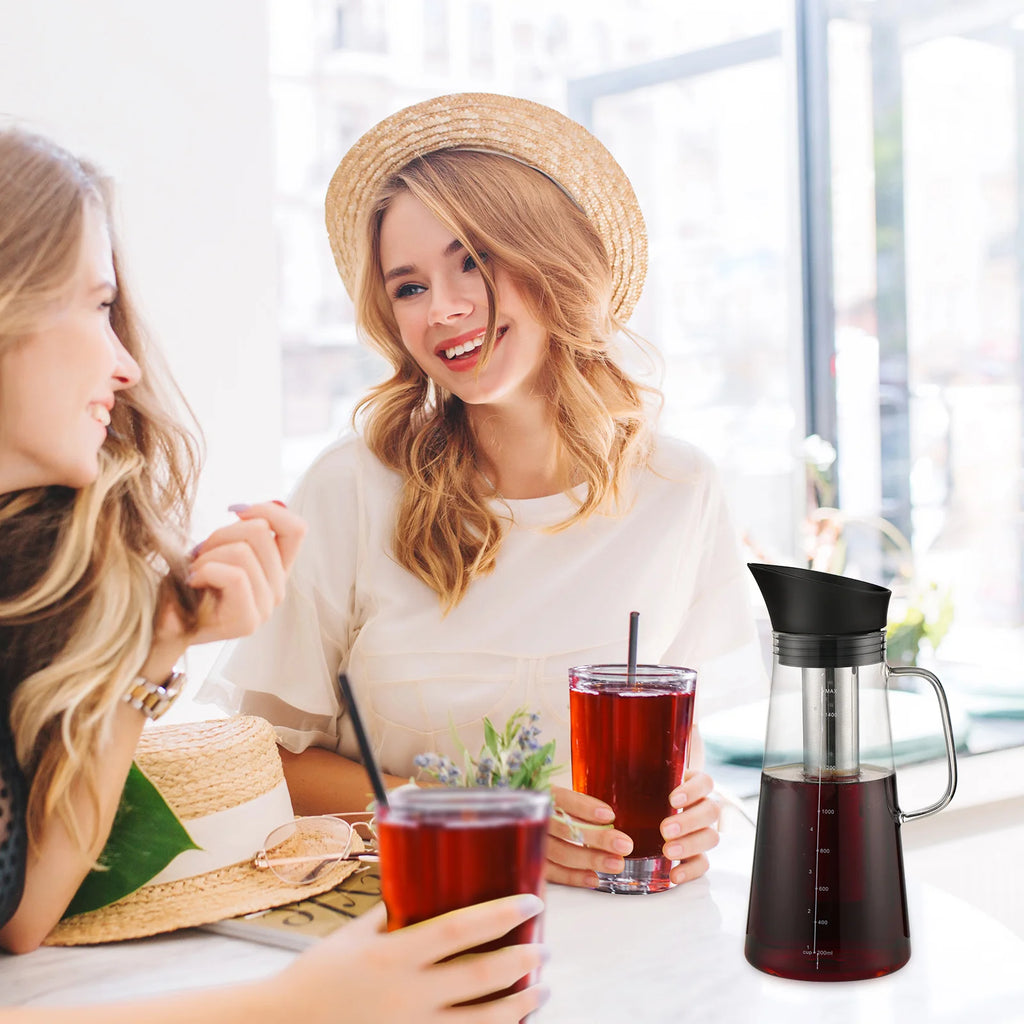BINCOO 1500ML Cold Brew Coffee Maker with Removable Stainless Steel Filter, Home Cold Brew Coffee Iced Tea Maker & Fruit Pitcher
