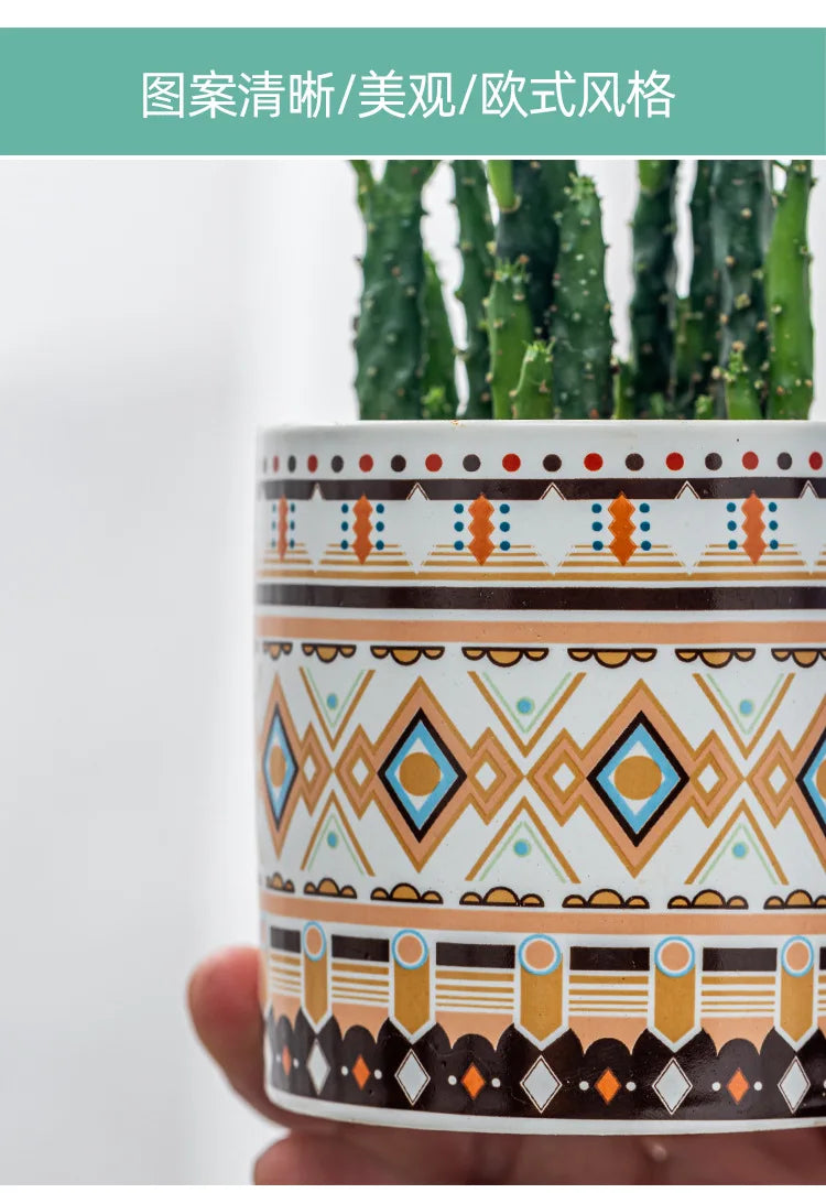 Circular geometric ceramic flower pot simple balcony garden succulent plant Phalaenopsis flower pot