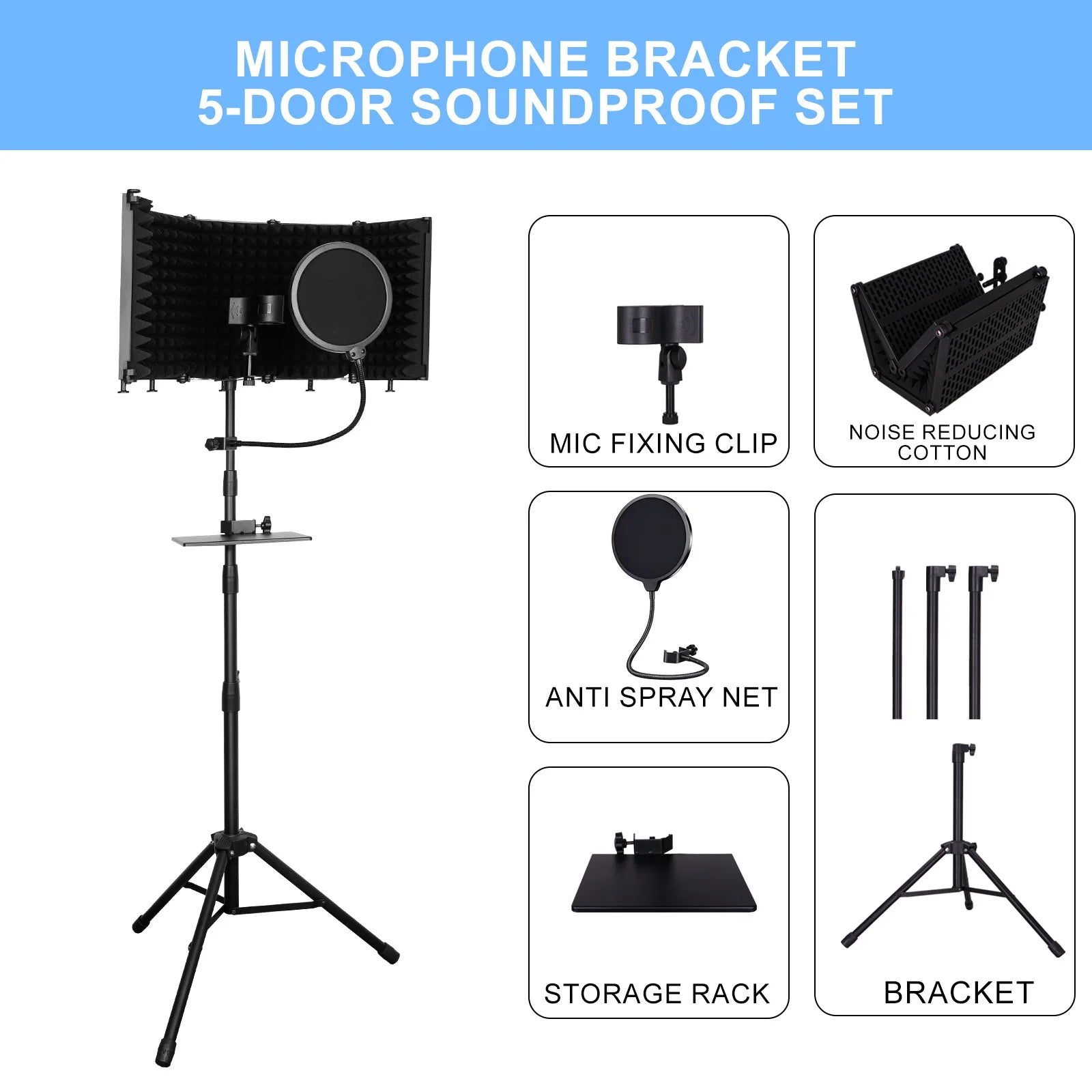 3 / 5 Panel Reflection Filters Professional Studio Recording Microphone Isolation Shield Suitable For Any Condenser Mic