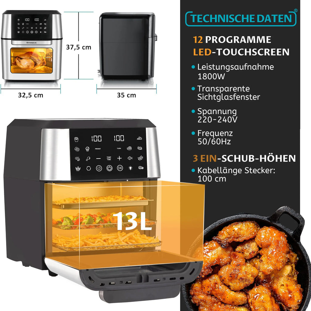 12L Air Fryer Mini Oven,Multi Function Smart machine Air fryers with Glass Viewing Window,Oilless Cooker with LED Touch Control
