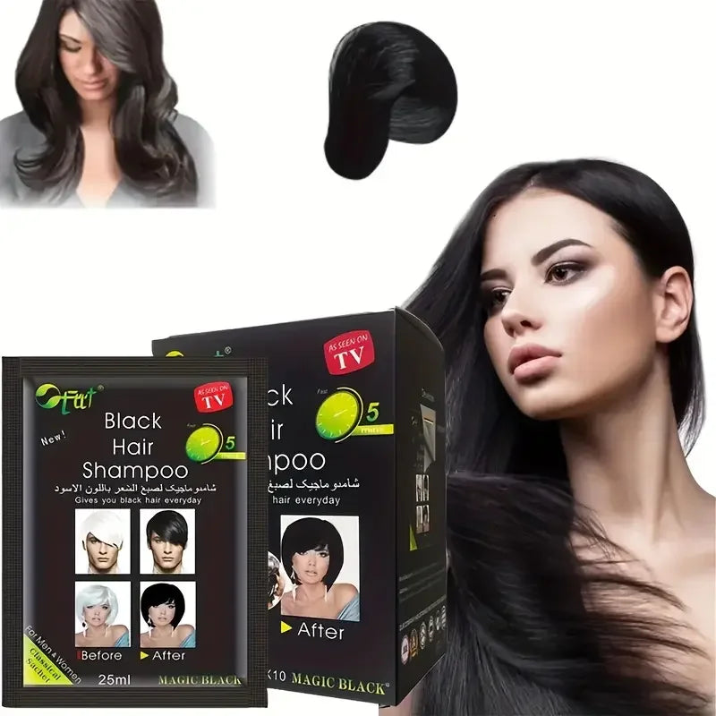 25ml*10 Fast Black Hair Shampoo 5 Mins Fast Become Black Hair Dye Herb Natural Hair Care Restore Colorant Shampoo Hair Care