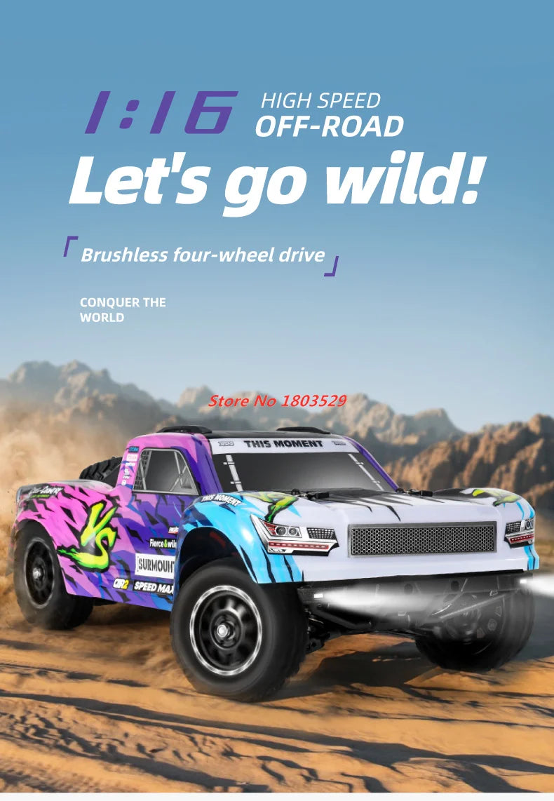 70KM/H Brushless RC Short Car 1/16 Brushless 4WD RC Short Course TruckIndependent SuspensionFull Ball Bearings Metal Driveshaft