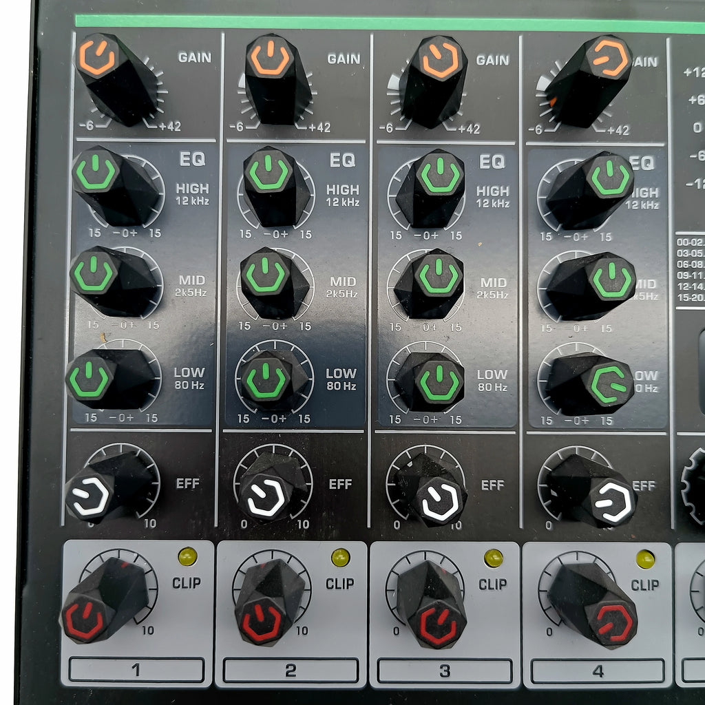 6 Channel Audio DJ Mixer Individual 48V Output 7 Band EQ 99 Effect USB Bluetooth Play Sound Mixing Console