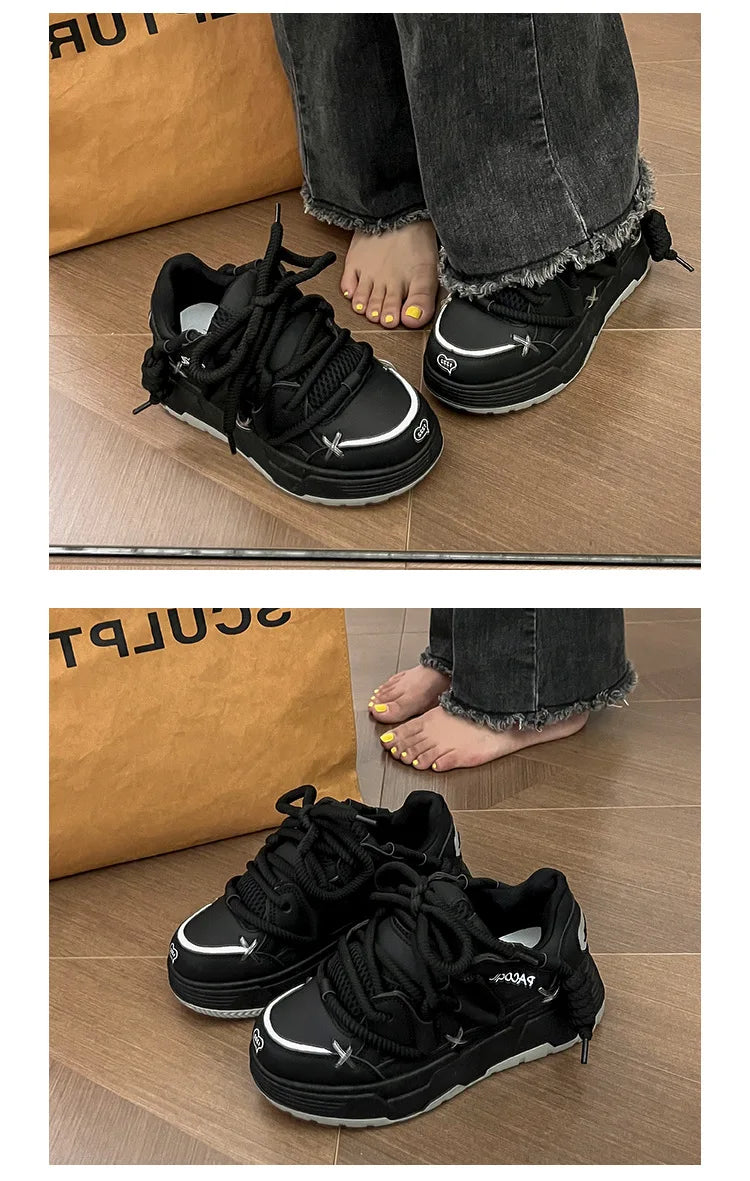 Cute Harajuku Sneakers Women's Running Shoes New Blue Thick Platform Sneakers Students Outdoor Casual Pink Vulcanized Shoes 42