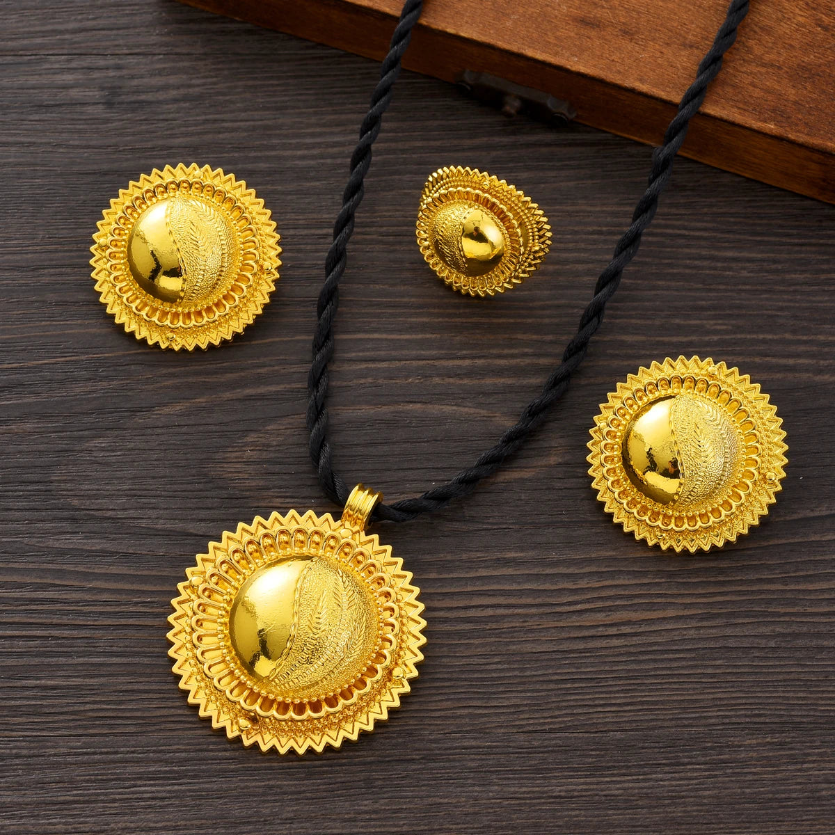 Eritrean Ethnic Style Jewelry Set Gold Color Necklace Pendant Ring Earring  Ethiopian Bride Traditional Wedding Jewelry Gift