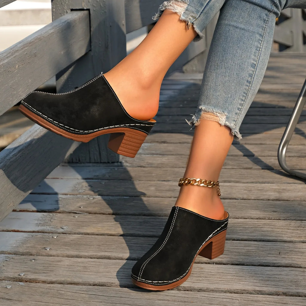 Cushioned Women Sandals Stylish Women's Chunky Heel Mules with Flower Pattern Hollow Upper for Summer Street Parties Fall Events