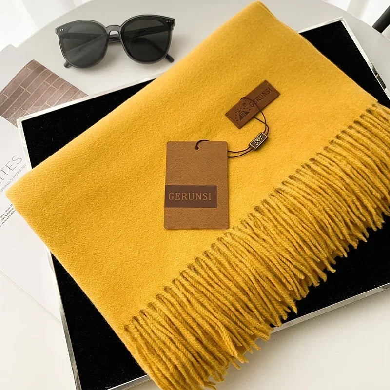 2024 Winter Cashmere Scarf Women Thick Warm Pashmina Shawls Wraps Solid Color Tassel Lady Blanket Echarpe Bufanda Hijab