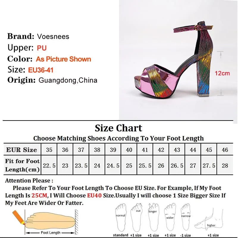 2025 Summer Fashion New Colorful Catwalk Shoes Women's Super High Heels Sandals Waterproof Platform Coarse Heel Peep-toe Sandals