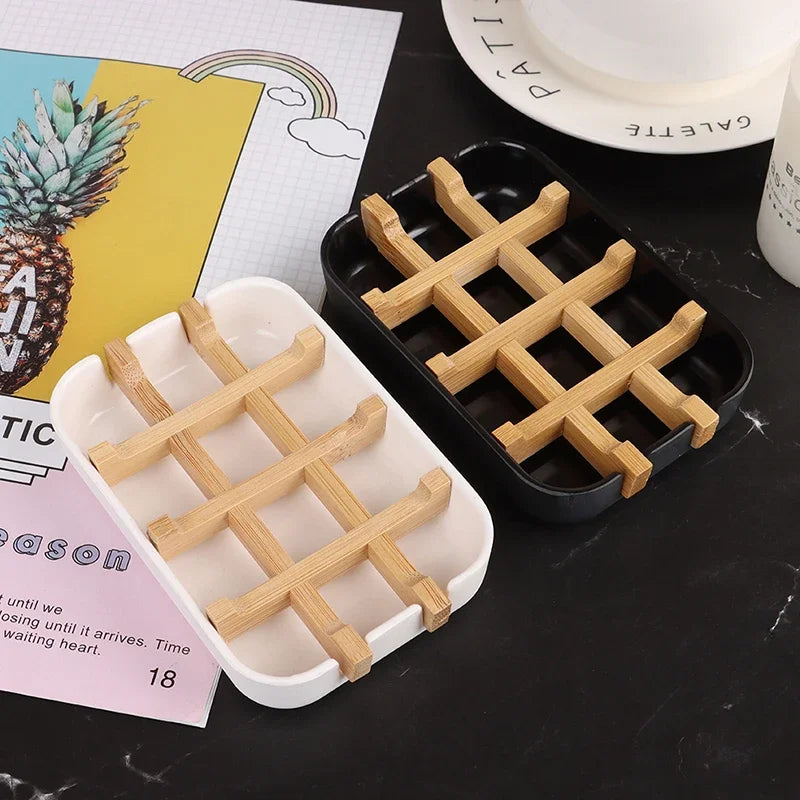 Bamboo Soap Bamboo Eco-friendly Portable Soap Dish with Handcrafted Wooden Holder and Tray for Bathroom Storage Washroom Tools